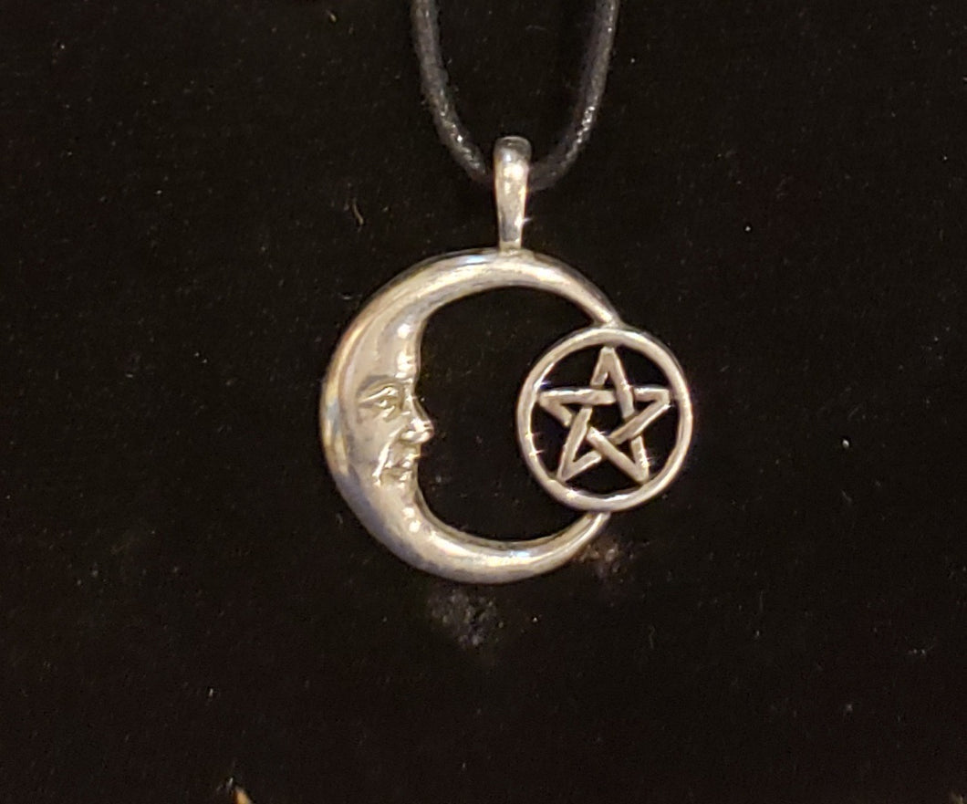 PEWTER NECKLACE  - PENTACLE MOON