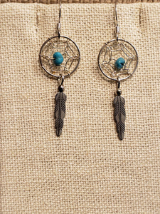 TURQUOISE DREAMCATCHER EARRINGS  - 14 MM