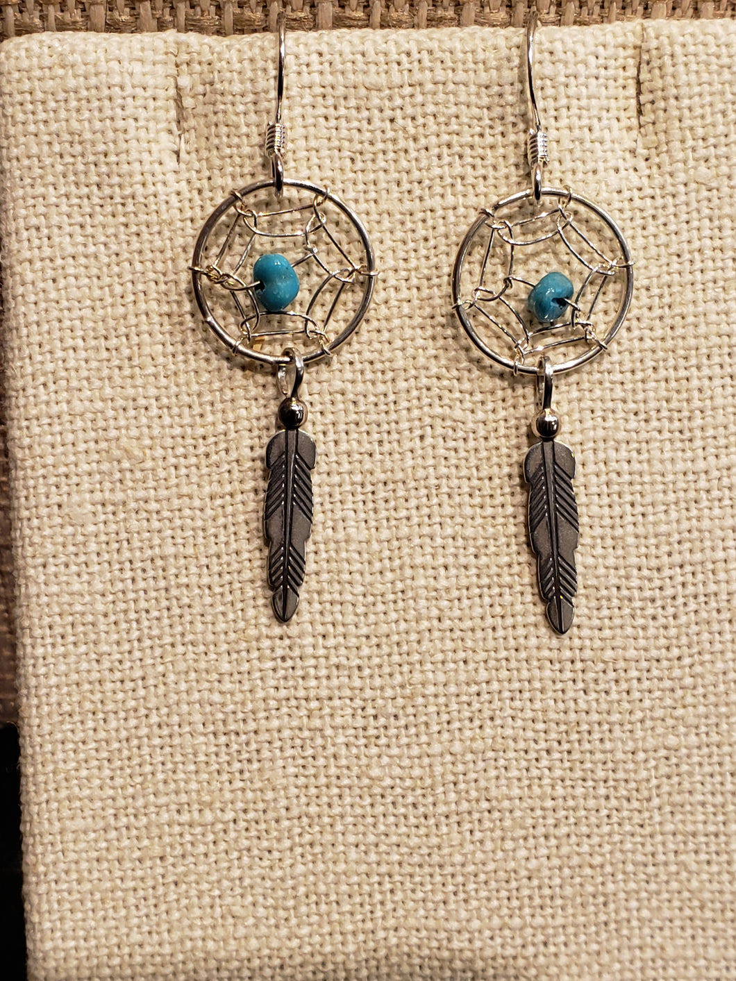 TURQUOISE DREAMCATCHER EARRINGS  - 14 MM