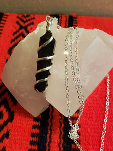 OBSIDIAN WRAPPED NECKLACE  - 24"CHAIN