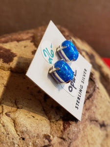 BLUE OPAL MINI POST EARRINGS- 6MM X 8MM