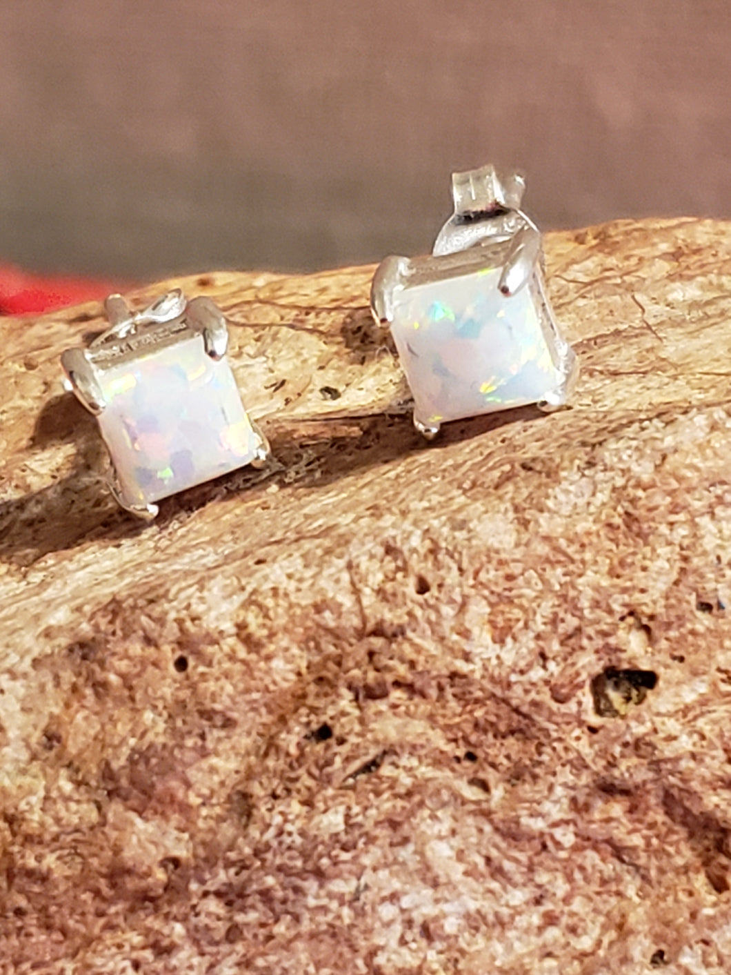 WHITE OPAL MINI POST EARRINGS - 4MM SQUARE