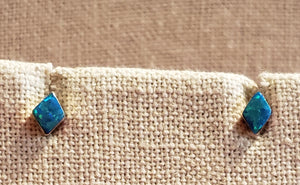 BLUE OPAL MINI POST EARRINGS  - 7 MM X 5 MM