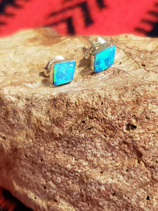 BLUE OPAL MINI POST EARRINGS  - 7 MM X 5 MM