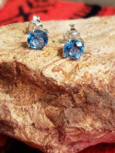 Load image into Gallery viewer, BLUE TOPAZ MINI POST EARRINGS  - 6MM ROUND
