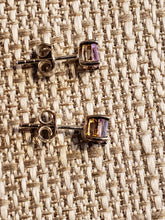Load image into Gallery viewer, AMETHYST MINI POST EARRINGS  - 4MM SQUARE
