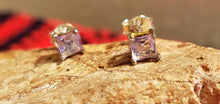 Load image into Gallery viewer, AMETHYST MINI POST EARRINGS  - 4MM SQUARE
