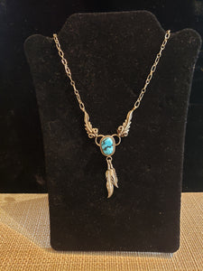 TURQUOISE NECKLACE  - ATTACHED CHAIN 18"