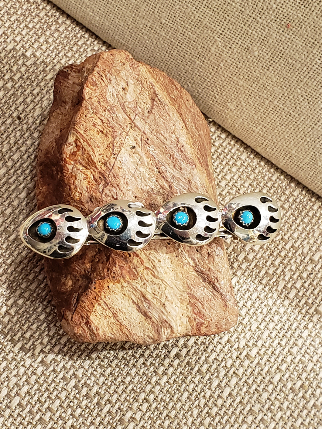 BARRETTE - TURQUOISE BEAR PAW - STERLING
