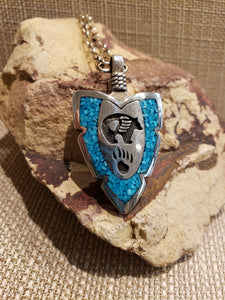 LARGE TURQUOISE CHIP INLAY ARROWHEAD FEATURING BEAR