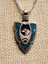 Load image into Gallery viewer, TURQUOISE CHIP INLAY ARROWHEAD PENDANT- SMALL - Wolf, Eagle or Bear
