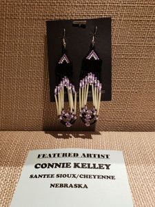 PORCUPINE QUILL & BEADED EARRINGS - LAVENDER- CONNIE KELLEY