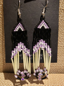 PORCUPINE QUILL & BEADED EARRINGS - LAVENDER- CONNIE KELLEY
