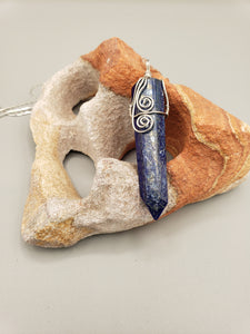 LAPIS WRAPPED CRYSTAL POINT NECKLACE