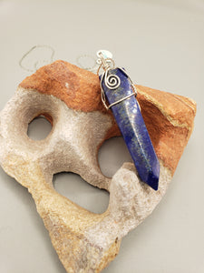 LAPIS WRAPPED CRYSTAL POINT NECKLACE