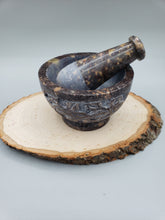 Load image into Gallery viewer, FLORAL CARVED SOAPSTONE MORTAR &amp; PESTLE
