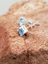 Load image into Gallery viewer, BLUE TOPAZ MINI POST EARRINGS - 4MM ROUND
