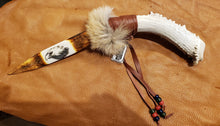 Load image into Gallery viewer, CARVED BONE KNIFE WITH ANTLER HANDLE
