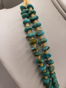 GREEN TURQUOISE & SHELL 2 STRAND NECKLACE - LUPIA CALABRERA