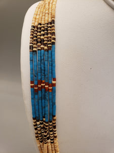 MULTI STRAND TURQUOISE, SHELL & CORAL HEISHI NECKLACE - LINDA LEE