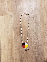 Load image into Gallery viewer, BONE / HORN BEADED ROSETTE NECKLACE- MEDICINE WHEEL
