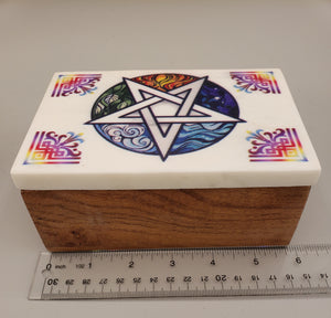 WOODEN BOX WITH MARBLE LID - PENTACLE
