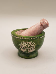 TREE OF LIFE  MORTAR & PESTLE - GREEN SOAPSTONE