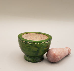 TREE OF LIFE  MORTAR & PESTLE - GREEN SOAPSTONE