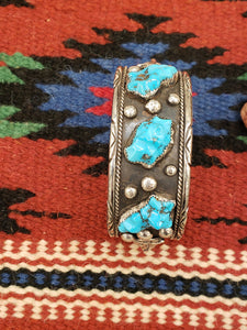 TURQUOISE MEN'S SIZE CUFF BRACELET WITH BEARS - NAVAJO HANDCRAFTED