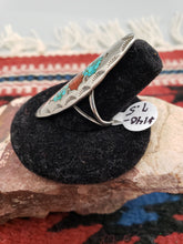Load image into Gallery viewer, TURQUOISE &amp; CORAL CHIP INLAY RING - RICHARD BEGAY - Size 7.5
