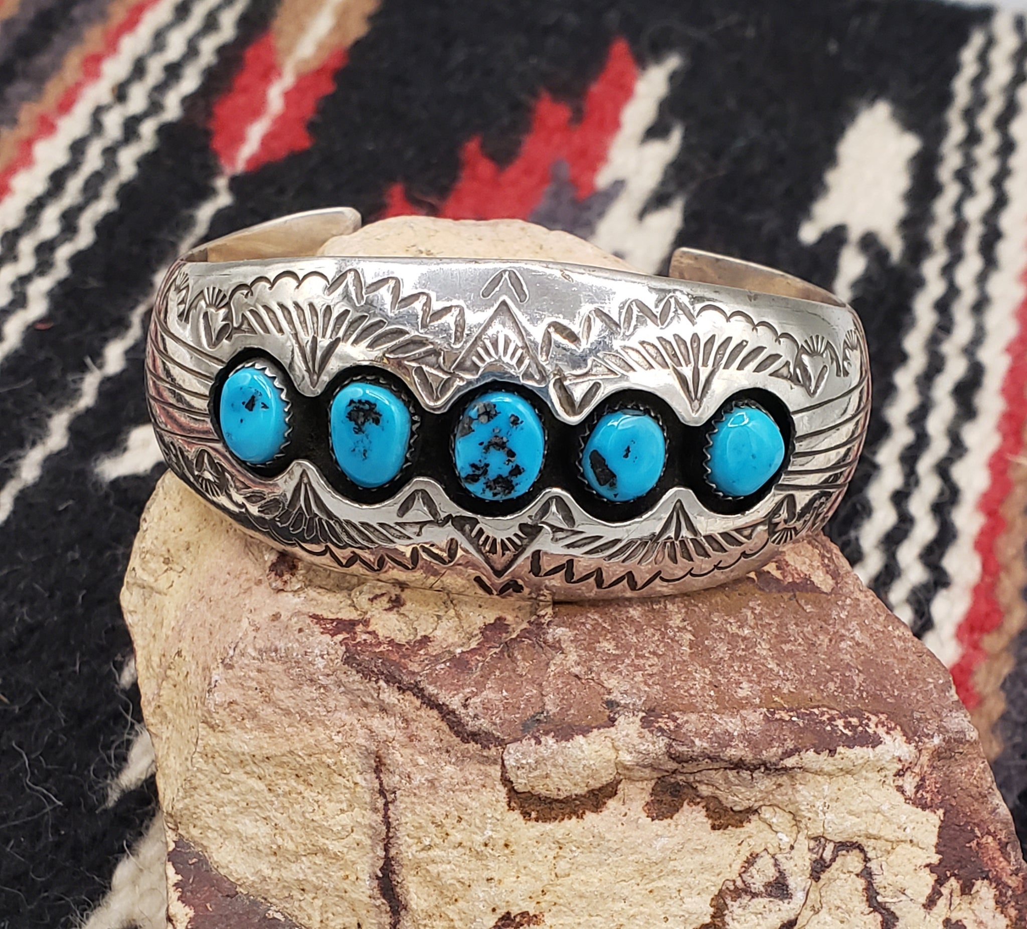 Beautiful Old Pawn Navajo Silver Bracelet Ca 1930s-40s with 3 Pilot  Mountain Turquoise: Flying Tiger Antiques Online Store