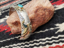 Load image into Gallery viewer, Turquoise Sterling Silver &amp; 12KGF HORSE CUFF BRACELET - GENEVIEVE JONES
