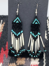 Load image into Gallery viewer, BEADED PORCUPINE EARRINGS - TEAL/BLACK - CONNIE KELLEY
