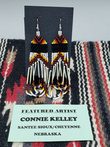 PORCUPINE QUILL & BEADED EARRINGS - BROWN- CONNIE KELLEY