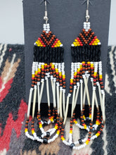 Load image into Gallery viewer, PORCUPINE QUILL &amp; BEADED EARRINGS - BROWN- CONNIE KELLEY

