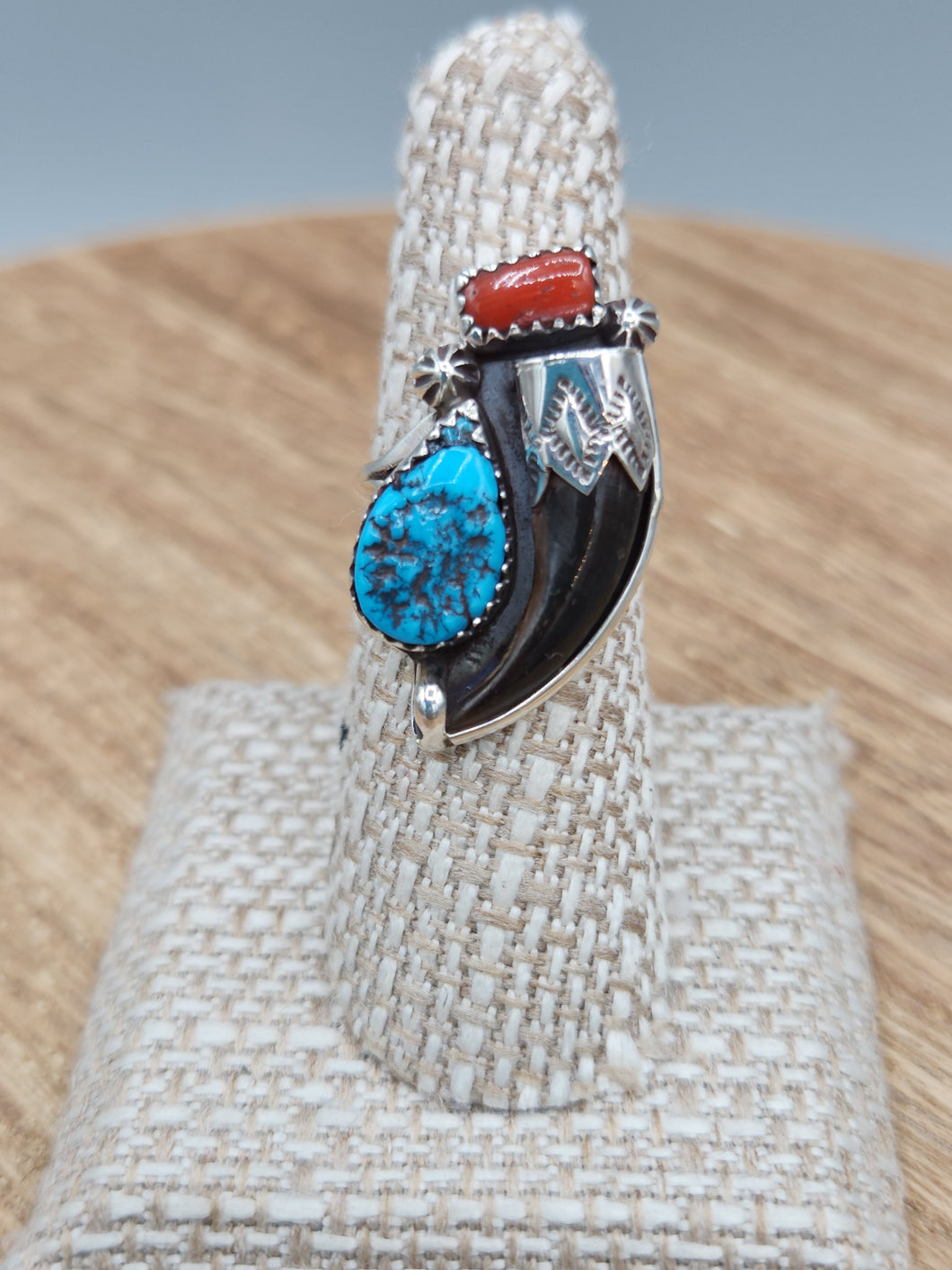 TURQUOISE  & CORAL RING - SIZE 6.75