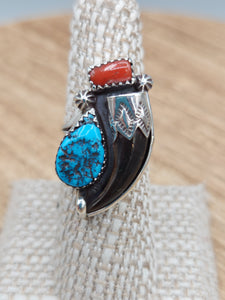 TURQUOISE  & CORAL RING - SIZE 6.75