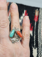 Load image into Gallery viewer, TURQUOISE  &amp; CORAL RING- SIZE 7.5
