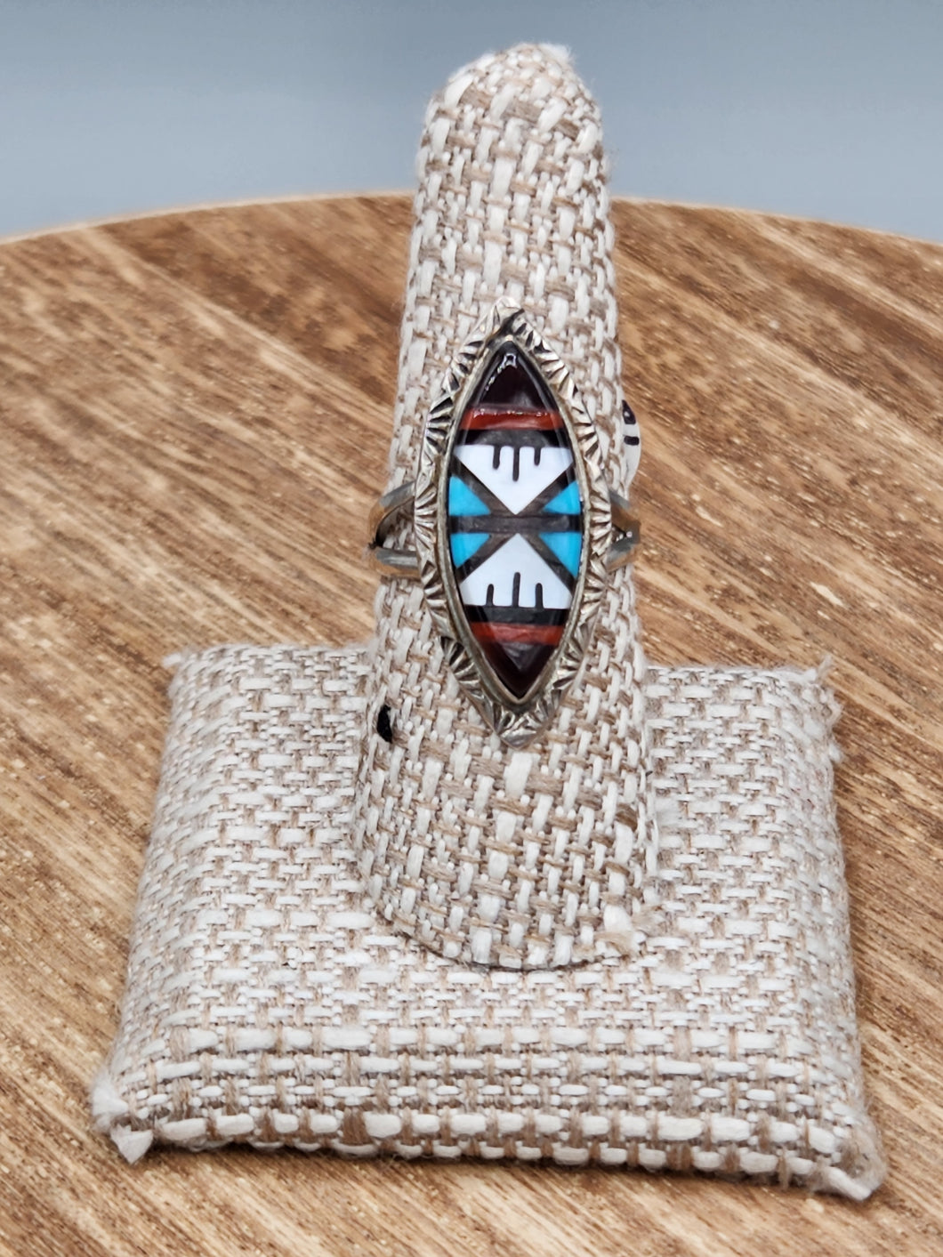 ZUNI MULTI INLAY RING - SIZE 8.5-LESLIE & GLADYS LAMY