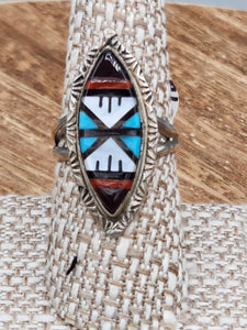 ZUNI MULTI INLAY RING - SIZE 8.5-LESLIE & GLADYS LAMY