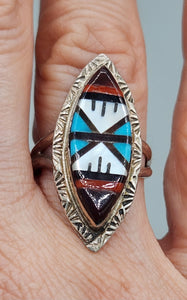 ZUNI MULTI INLAY RING - SIZE 8.5-LESLIE & GLADYS LAMY