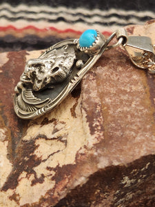 TURQUOISE & BEAR FACE OVAL PENDANT- DARRELL MORGAN