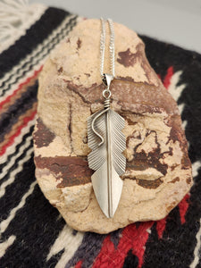 BRUSHED STERLING SILVER FEATHER NECKLACE - CHRIS CHARLEY