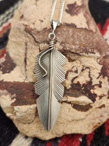 BRUSHED STERLING SILVER FEATHER NECKLACE - CHRIS CHARLEY