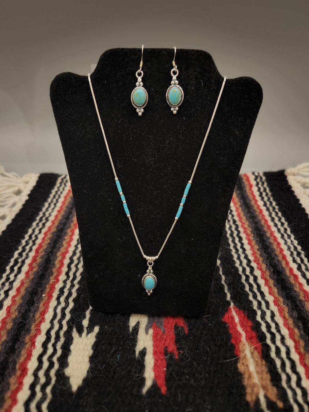 TURQUOISE LIQUID SILVER NECKLACE & EARRING SET