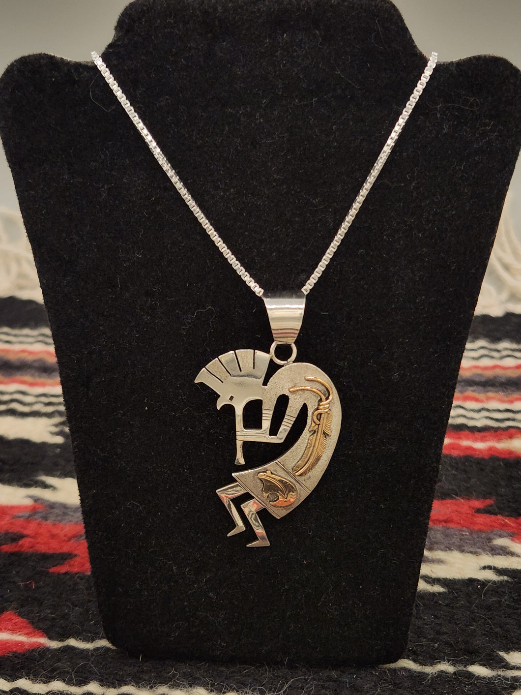 STERLING SILVER/12KGF KOKOPELLI NECKLACE- MARK YAZZIE