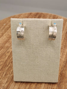 STERLING SILVER FEATHER HOOP EARRINGS w/TURQUOISE - AARON DAVIS