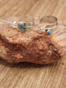 STERLING SILVER FEATHER HOOP EARRINGS w/TURQUOISE - AARON DAVIS