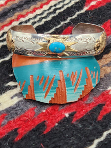 TURQUOISE BUFFALO STERLING/12KGF BRACELET- GENEVIEVE JONES