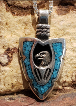 Load image into Gallery viewer, TURQUOISE CHIP INLAY ARROWHEAD PENDANT WITH EAGLE- MEDIUM

